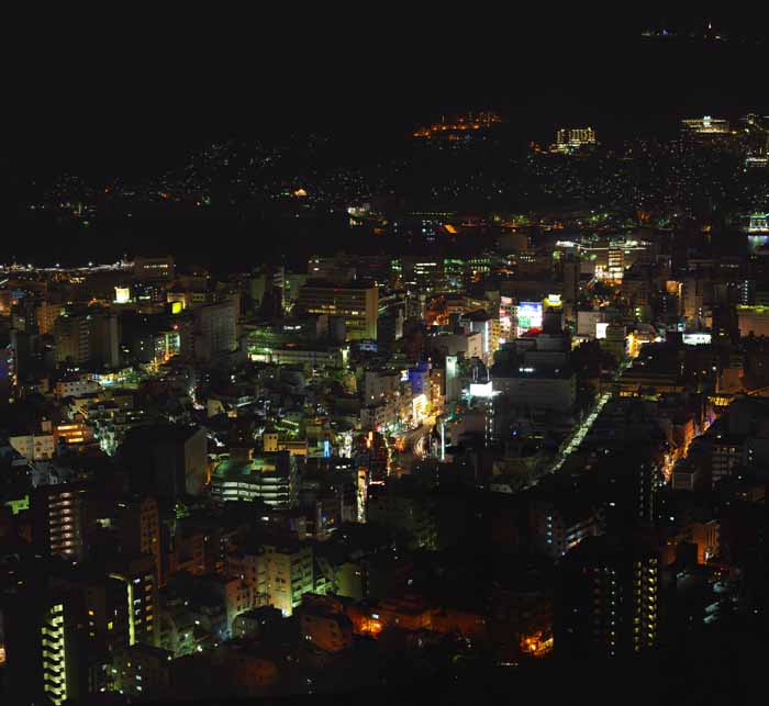 fotografia, material, livra, ajardine, imagine, proveja fotografia,Uma viso noturna de Nagasaki, Iluminao, iluminao de rua, Est iluminado para cima, Nagasaki aportam