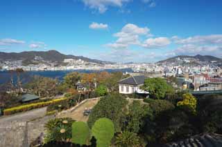 fotografia, materiale, libero il panorama, dipinga, fotografia di scorta,Nagasaki la spazzata di porto dell'occhio, Nagasaki vira, sollevi con una gru, costruendo, ponte
