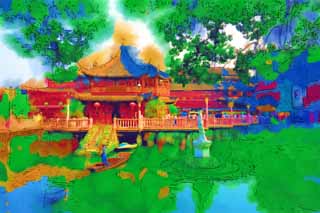 illust, matire, libre, paysage, image, le tableau, crayon de la couleur, colorie, en tirant,Yu Yuan / coeur d'une charmille de lac, YuYuan, , , Btiment chinois
