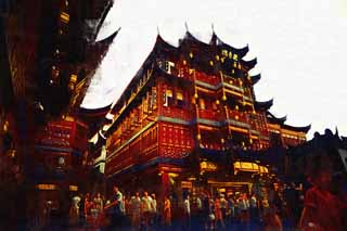 illust, materiale, libero panorama, ritratto dipinto, matita di colore disegna a pastello, disegnando,Yuan di Yu, YuYuan, , , Edificio cinese