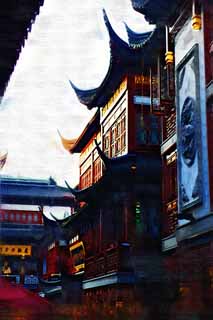illust, materiale, libero panorama, ritratto dipinto, matita di colore disegna a pastello, disegnando,Yuan di Yu, YuYuan, , , Edificio cinese