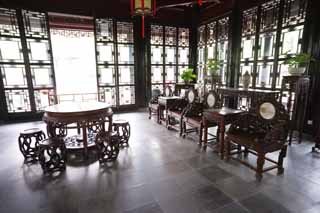 photo,material,free,landscape,picture,stock photo,Creative Commons,The room of Enkodo of Zhuozhengyuan, chair, chair, table, garden