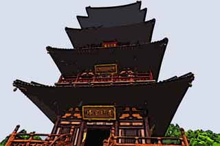 illust, materiale, libero panorama, ritratto dipinto, matita di colore disegna a pastello, disegnando,Cinque Pagoda di Storeyed della montagna in tempio di inverno, , Sta andando a paradiso in nulla, , Buddismo