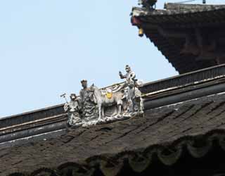 photo, la matire, libre, amnage, dcrivez, photo de la rserve,Le toit de la montagne dans le temple hivernal, toit, carreau, Trois entrepts officiels prtre bouddhiste, Soleil Wu-K'ung