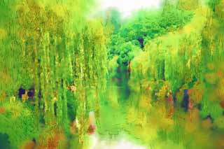 illust, materiale, libero panorama, ritratto dipinto, matita di colore disegna a pastello, disegnando,Un canale di Suzhou, salice, canale, riva, Acqua