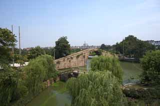 photo,material,free,landscape,picture,stock photo,Creative Commons,The Kure gate bridge, stone bridge, An arched bridge, canal, willow
