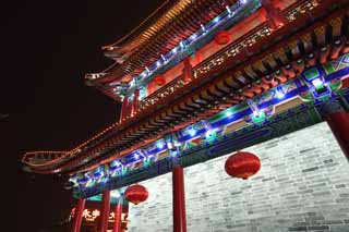 fotografia, materiale, libero il panorama, dipinga, fotografia di scorta,Il cancello di Einei, Chang'an, cancello di castello, mattone, Io me l'accendo