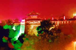 illust, materiale, libero panorama, ritratto dipinto, matita di colore disegna a pastello, disegnando,Anjo lunghi arroccano muro, Chang'an, cancello di castello, mattone, La storia
