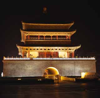 fotografia, material, livra, ajardine, imagine, proveja fotografia,Uma torre de sino, Chang'an, campanrio, tijolo, Eu ilumino isto