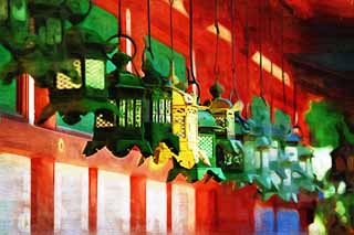 illust, matire, libre, paysage, image, le tableau, crayon de la couleur, colorie, en tirant,La lanterne de jardin de Kasuga Taisha Temple, Shintosme, Temple shintoste, Je suis peint en rouge, lanterne de jardin