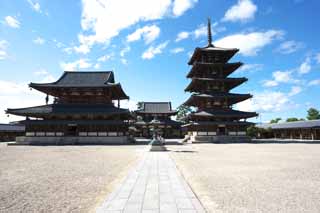 fotografia, material, livra, ajardine, imagine, proveja fotografia,Templo de Horyu-ji, Budismo, escultura, Cinco pagode de Storeyed, Um templo interno
