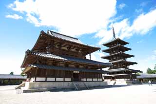 Foto, materiell, befreit, Landschaft, Bild, hat Foto auf Lager,Horyu-ji-Tempel, Buddhismus, Skulptur, Fnf Storeyed-Pagode, Ein innerer Tempel