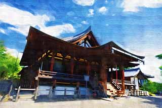 illust, materiale, libero panorama, ritratto dipinto, matita di colore disegna a pastello, disegnando,La Casa di spirito di Tempio di Horyu-ji di una persona morta, Buddismo, scultura, Cinque pagoda di Storeyed, Un tempio interno