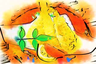 illust, materiale, libero panorama, ritratto dipinto, matita di colore disegna a pastello, disegnando,Il tempura del bianco, Il pesce mette nel piatto, Tempura, , 