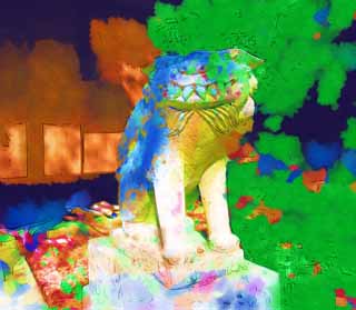 illust, materiale, libero panorama, ritratto dipinto, matita di colore disegna a pastello, disegnando,Un paio di pietra cani custode di Goto, paio di pietra cani custode, superi cane, Sacrario scintoista, Scintoismo