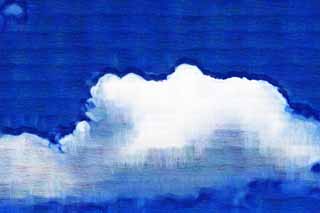 illust, materiale, libero panorama, ritratto dipinto, matita di colore disegna a pastello, disegnando,Una nube dell'estate, cielo blu, thunderhead, Di estate, Luce del sole