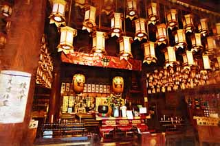 illust, material, livram, paisagem, quadro, pintura, lpis de cor, creiom, puxando,O templo monts sagrado corredor principal de um templo budista, ajardine lanterna, lanterna, abajur, 