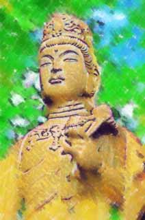 illust, materiale, libero panorama, ritratto dipinto, matita di colore disegna a pastello, disegnando,Il tempio di montagna sacro Kannon relativo al combinare matrimoni, prenda a sassate statua, Buddismo, Il Kannon, Ishibotoke