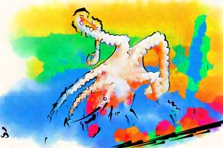 illust, materiale, libero panorama, ritratto dipinto, matita di colore disegna a pastello, disegnando,Il polpo della conserva di pesce, aquilone, , Un polpo, Cibi marittimi
