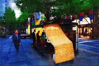 illustration,material,free,landscape,picture,painting,color pencil,crayon,drawing,A stand, stand, bamboo blind, Deep-fried food, Food