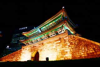 illust, material, livram, paisagem, quadro, pintura, lpis de cor, creiom, puxando,Namdaemun, porto de castelo, Namdaemun, , Castelo de Han