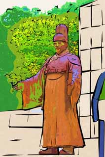 illust, matire, libre, paysage, image, le tableau, crayon de la couleur, colorie, en tirant,Un pre original grand Roi statue de bronze, , , , 