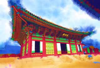 illust, materiale, libero panorama, ritratto dipinto, matita di colore disegna a pastello, disegnando,Sajeongjeonof Kyng-bokkung, edificio di legno, eredit di mondo, Confucianesimo, Molti pacchetti disegnano