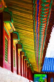 illust, matire, libre, paysage, image, le tableau, crayon de la couleur, colorie, en tirant,Avant-toit de Kyng-bokkung, Avant-toit, toit, colorez l'entraneur, Il est fait de bois