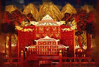 illust, materiale, libero panorama, ritratto dipinto, matita di colore disegna a pastello, disegnando,La sedia di un Imperatore di Kunjongjon, edificio di legno, eredit di mondo, Re, cuscino