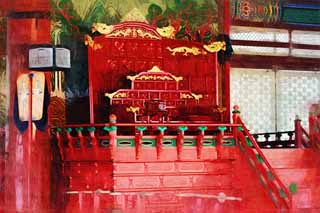 illustration,material,free,landscape,picture,painting,color pencil,crayon,drawing,An Emperor's chair of Kunjongjon, wooden building, world heritage, King, cushion