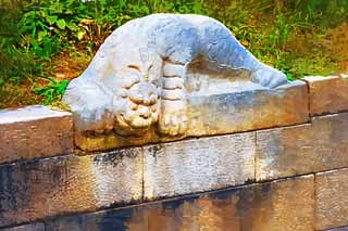 illust, materiale, libero panorama, ritratto dipinto, matita di colore disegna a pastello, disegnando,Una statua di pietra di Kyng-bokkung, prenda a sassate statua, Un animale, fiume, scultura