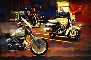 illustration,material,free,landscape,picture,painting,color pencil,crayon,drawing,A Korean white police motorcycle, The police, Traffic police, Patrol, The control