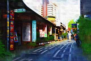 illustration,material,free,landscape,picture,painting,color pencil,crayon,drawing,Insadong, gallery, Tradition, restaurant, stone pavement