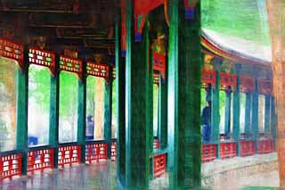 illustration,material,free,landscape,picture,painting,color pencil,crayon,drawing,Summer Palace long corridor, Decoration, Liang, Ink Paintings, Green