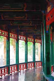 illustration,material,free,landscape,picture,painting,color pencil,crayon,drawing,Summer Palace long corridor, Decoration, Liang, Ink Paintings, Green