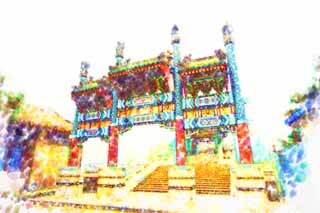 illustration,material,free,landscape,picture,painting,color pencil,crayon,drawing,The Summer Palace, Pillar, Long, Gold, Dragon
