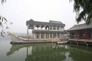 Foto, materieel, vrij, landschap, schilderstuk, bevoorraden foto,Summer Palace van de Qing Yan Fang, Schip, Regaal, Gebouw water, 