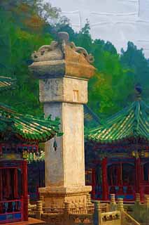 illustration,material,free,landscape,picture,painting,color pencil,crayon,drawing,Summer Palace Architecture, Stone monument, Reliefs, Long, Oni