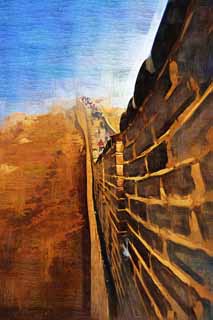 illust, materiale, libero panorama, ritratto dipinto, matita di colore disegna a pastello, disegnando,Bastioni della Grande Muraglia Cinese, Muri, Lou arrocca, Mattone, Barriera