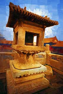 illustration,material,free,landscape,picture,painting,color pencil,crayon,drawing,Forbidden City Light, Stone lantern, Reliefs, Decoration, World Heritage