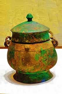illustration,material,free,landscape,picture,painting,color pencil,crayon,drawing,Ancient Chinese bronze ware, Liquor containers, , Yin Yang thought, Ding