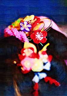 illust, matire, libre, paysage, image, le tableau, crayon de la couleur, colorie, en tirant,Shichi-Go-San ornements pour les cheveux, , Cheveux, Agglutination japonaise, Fille