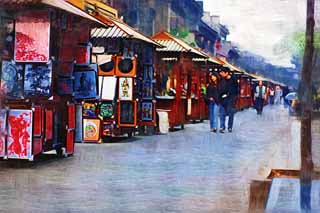 illustration,material,free,landscape,picture,painting,color pencil,crayon,drawing,Antiques market, Painting, Stalls, Ethnic, Craft