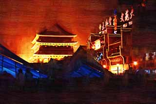 illust, materiale, libero panorama, ritratto dipinto, matita di colore disegna a pastello, disegnando,Tamburo torre a Xi'an, Torre di tamburo, Chang'an, Storia, Corriere