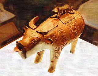 illustration,material,free,landscape,picture,painting,color pencil,crayon,drawing,Bronze Ox-shaped Zun, Bronze, Ancient people, Decoration, History