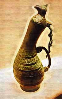 illustration,material,free,landscape,picture,painting,color pencil,crayon,drawing,Ewer with a Bird-shaped Lid, Bronze, Ancient people, Tools, History