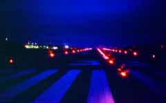 photo,material,free,landscape,picture,stock photo,Creative Commons,Midnight landing, lamplight, runway, blue, 