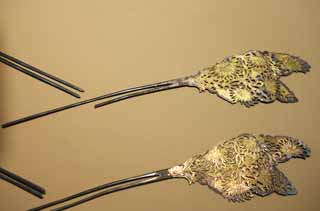 photo,material,free,landscape,picture,stock photo,Creative Commons,Gilded Silver Hairpin with Chrysanthemum Flowers, Hairpin, Ancient China, , 