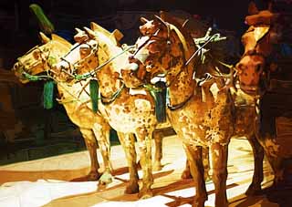 illust, materiale, libero panorama, ritratto dipinto, matita di colore disegna a pastello, disegnando,Chariot bronzo e Cavalli nel Mausoleo del Primo Imperatore Qin, Rame a cavalli, Persone antiche, Tomba, Eredit di Mondo