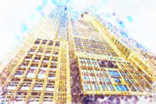 illustration,material,free,landscape,picture,painting,color pencil,crayon,drawing,Tokyo Metropolitan Government, High-rise, Subcenter, Tokyo Metropolitan Government, Building
